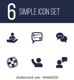 Set Of 6 Backing Icons Set.Collection Of Talk, Safe Ring, Human And Other Elements.
