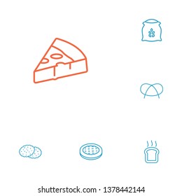 Set of 6 bakery icons line style set. Collection of pepperoni, shortcake, slice bread and other elements.