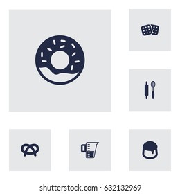 Set Of 6 Bakery Icons Set.Collection Of Whisk, Doughnut, Wafer And Other Elements.
