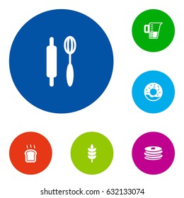 Set Of 6 Bakery Icons Set.Collection Of Whisk, Slice Bread, Measurement And Other Elements.