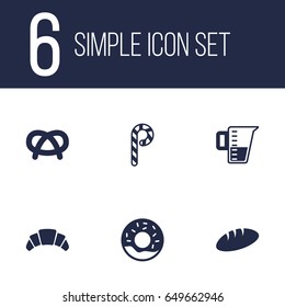 Set Of 6 Bakery Icons Set.Collection Of Measurement, Striped Lollipop, Dessert And Other Elements.