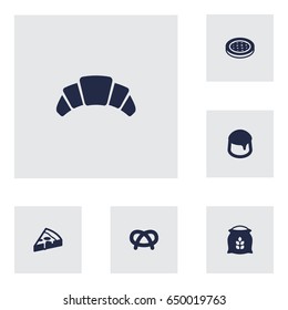 Set Of 6 Bakery Icons Set.Collection Of Cake, Sack, Custard And Other Elements.