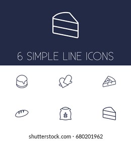 Set Of 6 Bakery Outline Icons Set.Collection Of Bread, Pudding, Cake And Other Elements.