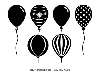 set of 6 balloons silhouette vector cartoon illustration