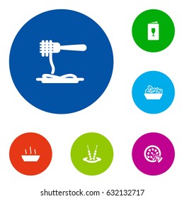Set Of 6 Bar Icons Set.Collection Of Food, Alcohol, Canape And Other Elements.