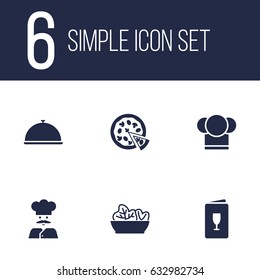 Set Of 6 Bar Icons Set.Collection Of Alcohol, Chef, Tray And Other Elements.