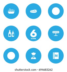 Set Of 6 Bar Icons Set.Collection Of Book, Cook, Catsup And Other Elements.