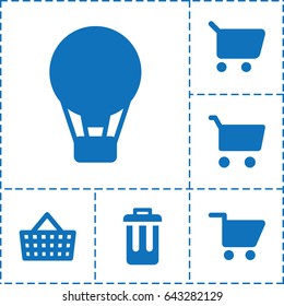 Set of 6 basket filled icons such as bin, shopping cart, shopping bag