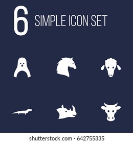 Set Of 6 Beast Icons Set.Collection Of Kine, Diver, Lamb And Other Elements.