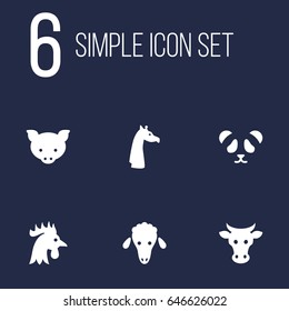 Set Of 6 Beast Icons Set.Collection Of Hog, Bear, Camelopard And Other Elements.