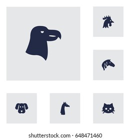 Set Of 6 Beast Icons Set.Collection Of Camelopard, Hound, Horse And Other Elements.