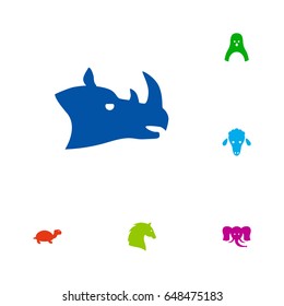 Set Of 6 Beast Icons Set.Collection Of Lamb, Diver, Trunked Animal And Other Elements.