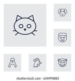 Set Of 6 Beast Outline Icons Set.Collection Of Dog, Cat, Penguin And Other Elements.
