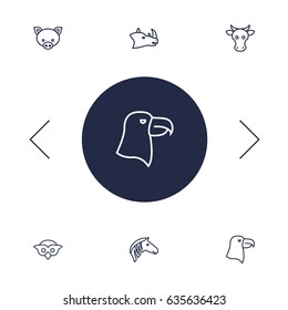Set Of 6 Beast Outline Icons Set.Collection Of Eagle, Rhino, Mammal And Other Elements.