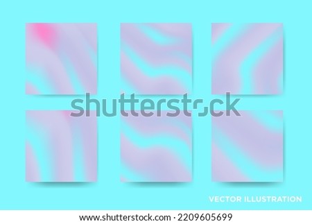 Set of 6 beautifu l light Blue and Pink Pastel Fluid  square card background. Aesthetic Soft abstract blue wave banner. Light Blue fabric in motion. Vector Illustration. EPS 10.