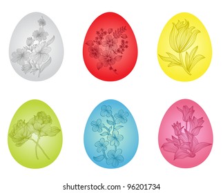 set of 6 beautiful floral eggs for your Easter design