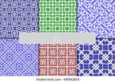 set of 6 beautiful geometric seamless pattern of different geometric shapes. vector illustration.