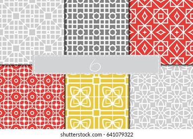 set of 6 beautiful geometric seamless pattern of different geometric shapes. vector illustration.