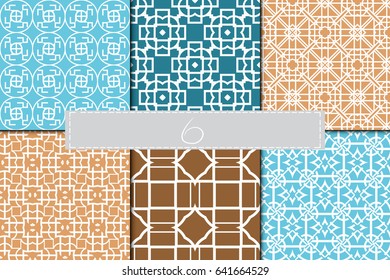 set of 6 beautiful geometric seamless pattern of different geometric shapes. vector illustration.