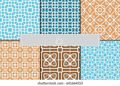 set of 6 beautiful geometric seamless pattern of different geometric shapes. vector illustration.
