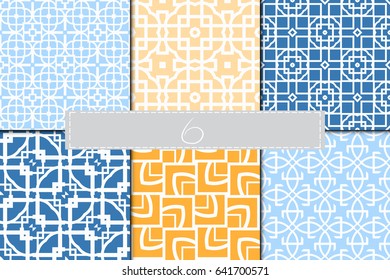 set of 6 beautiful geometric seamless pattern of different geometric shapes. vector illustration.