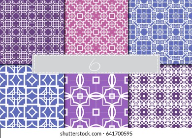 set of 6 beautiful geometric seamless pattern of different geometric shapes. vector illustration.