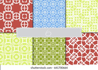 set of 6 beautiful geometric seamless pattern of different geometric shapes. vector illustration.
