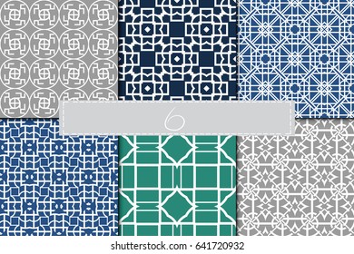 set of 6 beautiful geometric seamless pattern of different geometric shapes. vector illustration.