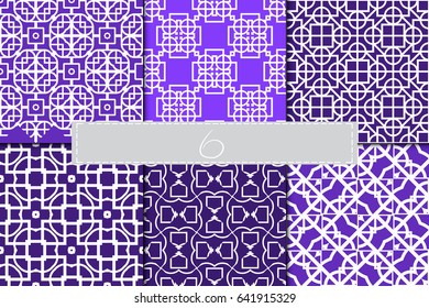 set of 6 beautiful geometric seamless pattern of different geometric shapes. vector illustration.