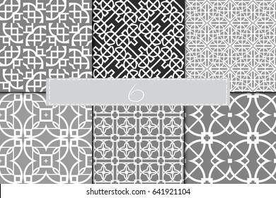 set of 6 beautiful geometric seamless pattern of different geometric shapes. vector illustration.