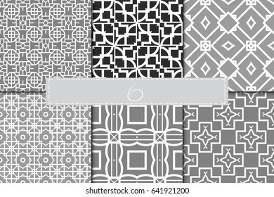 set of 6 beautiful geometric seamless pattern of different geometric shapes. vector illustration.