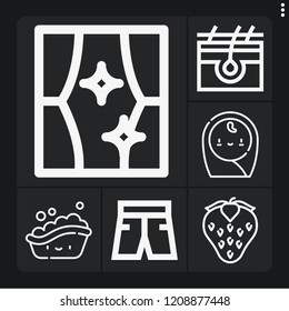 Set of 6 beautiful outline icons such as strawberry, window, skin, bath tub, baby