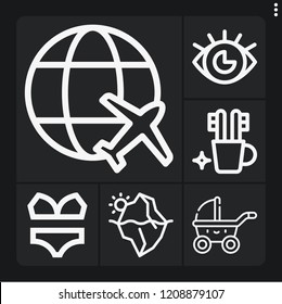 Set of 6 beautiful outline icons such as tooth brush, iceberg, flight, eye, bikini