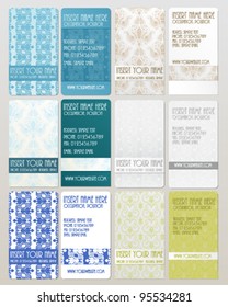 Set of 6 beautiful vintage vector business cards with 2 sides