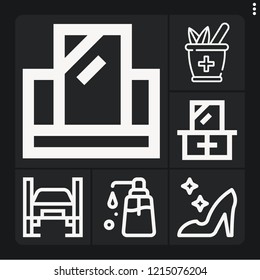 Set of 6 beauty outline icons such as liquid soap, cinderella, lift, herbal, mirror