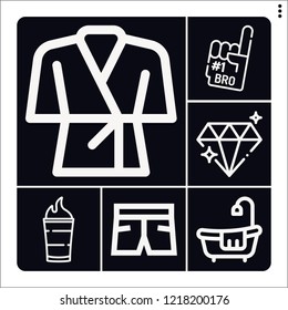 Set of 6 beauty outline icons such as b, diamond, shorts, best friend, bathrobe