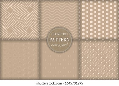 Set of 6 beige luxury geometric pattern background. Abstract line, dot retro style vector illustration for wallpaper, flyer, cover, banner, design template. minimalistic ornament, backdrop