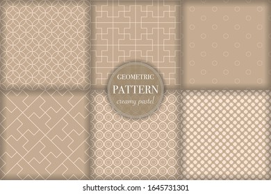 Set of 6 beige luxury geometric pattern background. Abstract line, dot retro style vector illustration for wallpaper, flyer, cover, banner, design template. minimalistic ornament, backdrop