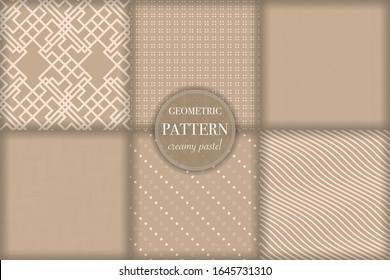 Set of 6 beige luxury geometric pattern background. Abstract line, dot retro style vector illustration for wallpaper, flyer, cover, banner, design template. minimalistic ornament, backdrop