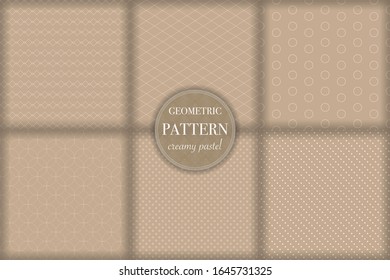 Set of 6 beige luxury geometric pattern background. Abstract line, dot retro style vector illustration for wallpaper, flyer, cover, banner, design template. minimalistic ornament, backdrop