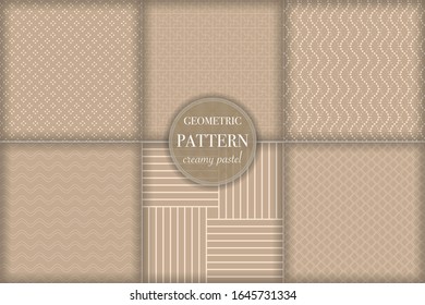 Conjunto de 6 formas geométricas de diseño beige. Línea abstracta, ilustración vectorial de estilo punto retro para papel tapiz, volante, portada, banner, plantilla de diseño. adorno minimalista, fondo