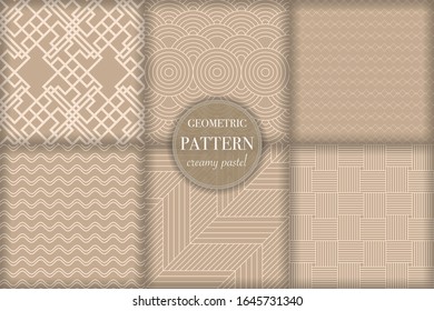 Conjunto de 6 formas geométricas de diseño beige. Línea abstracta, ilustración vectorial de estilo punto retro para papel tapiz, volante, portada, banner, plantilla de diseño. adorno minimalista, fondo