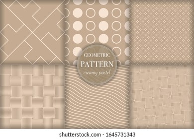 Conjunto de 6 formas geométricas de diseño beige. Línea abstracta, ilustración vectorial de estilo punto retro para papel tapiz, volante, portada, banner, plantilla de diseño. adorno minimalista, fondo