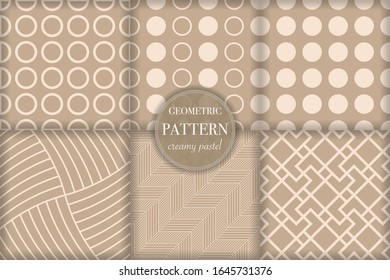 Set of 6 beige luxury geometric pattern background. Abstract line, dot retro style vector illustration for wallpaper, flyer, cover, banner, design template. minimalistic ornament, backdrop
