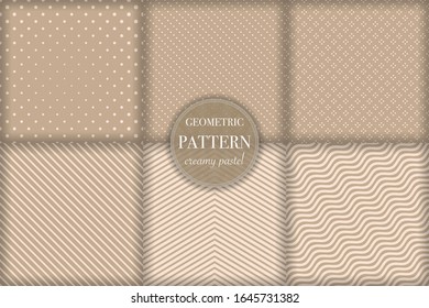 Set of 6 beige luxury geometric pattern background. Abstract line, dot retro style vector illustration for wallpaper, flyer, cover, banner, design template. minimalistic ornament, backdrop