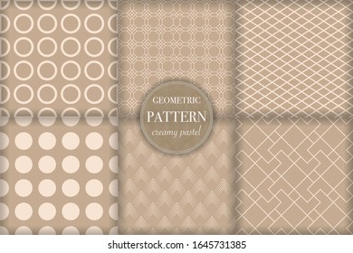 Set of 6 beige luxury geometric pattern background. Abstract line, dot retro style vector illustration for wallpaper, flyer, cover, banner, design template. minimalistic ornament, backdrop