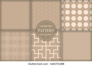 Set of 6 beige luxury geometric pattern background. Abstract line, dot retro style vector illustration for wallpaper, flyer, cover, banner, design template. minimalistic ornament, backdrop