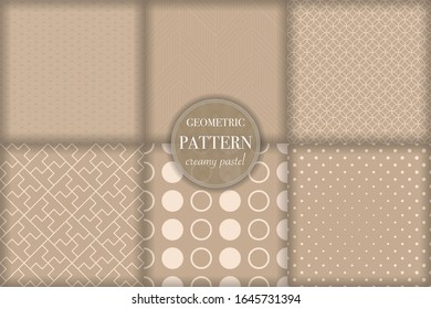Set of 6 beige luxury geometric pattern background. Abstract line, dot retro style vector illustration for wallpaper, flyer, cover, banner, design template. minimalistic ornament, backdrop