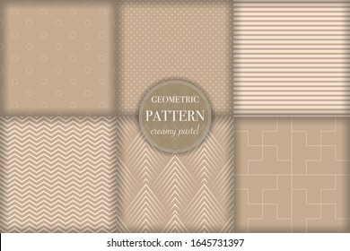 Set of 6 beige luxury geometric pattern background. Abstract line, dot retro style vector illustration for wallpaper, flyer, cover, banner, design template. minimalistic ornament, backdrop