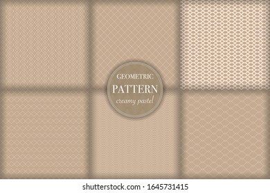 Set of 6 beige luxury geometric pattern background. Abstract line, dot retro style vector illustration for wallpaper, flyer, cover, banner, design template. minimalistic ornament, backdrop